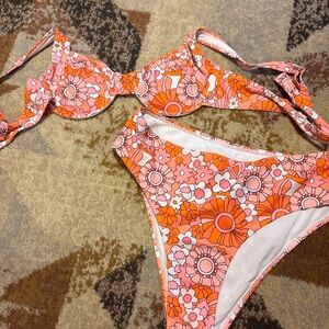 SHEIN Pink and Orange Floral Bikini